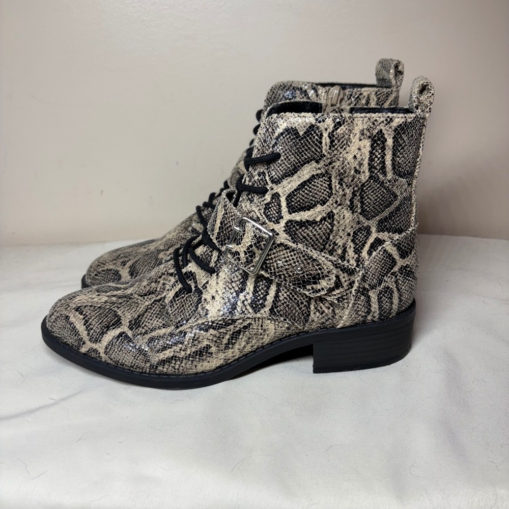 Express Womens Snakeskin Print Combat Boots Lace Up Side Zip Buckle Gray Size 7
